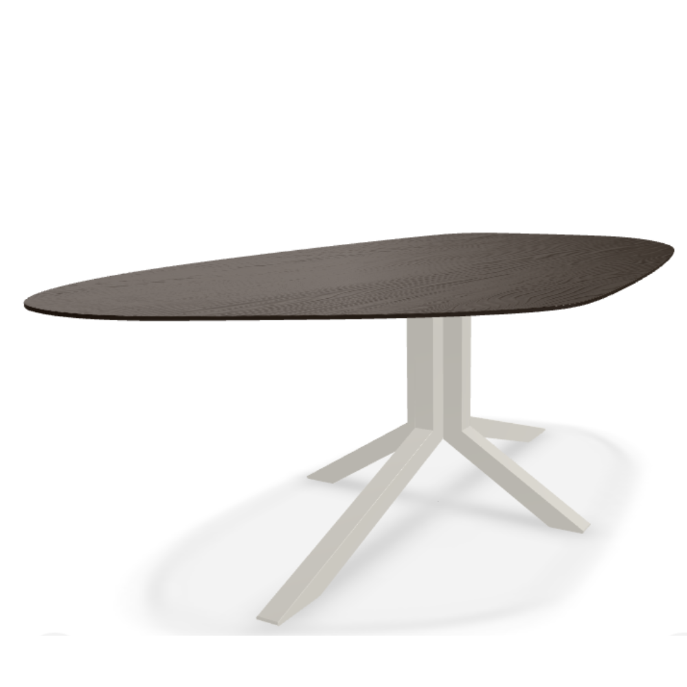 They & Me eettafel Starry Night – organisch 200 x 110 x 75 | Eiken Geborsteld Black Lak | Rechte Rand | Onderstel RAL9010 zuiverwit