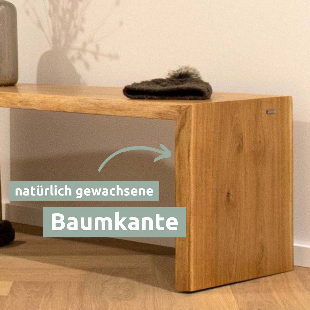holz4home® Massivholz Hocker I Bank aus Eiche mit Baumkante | L
