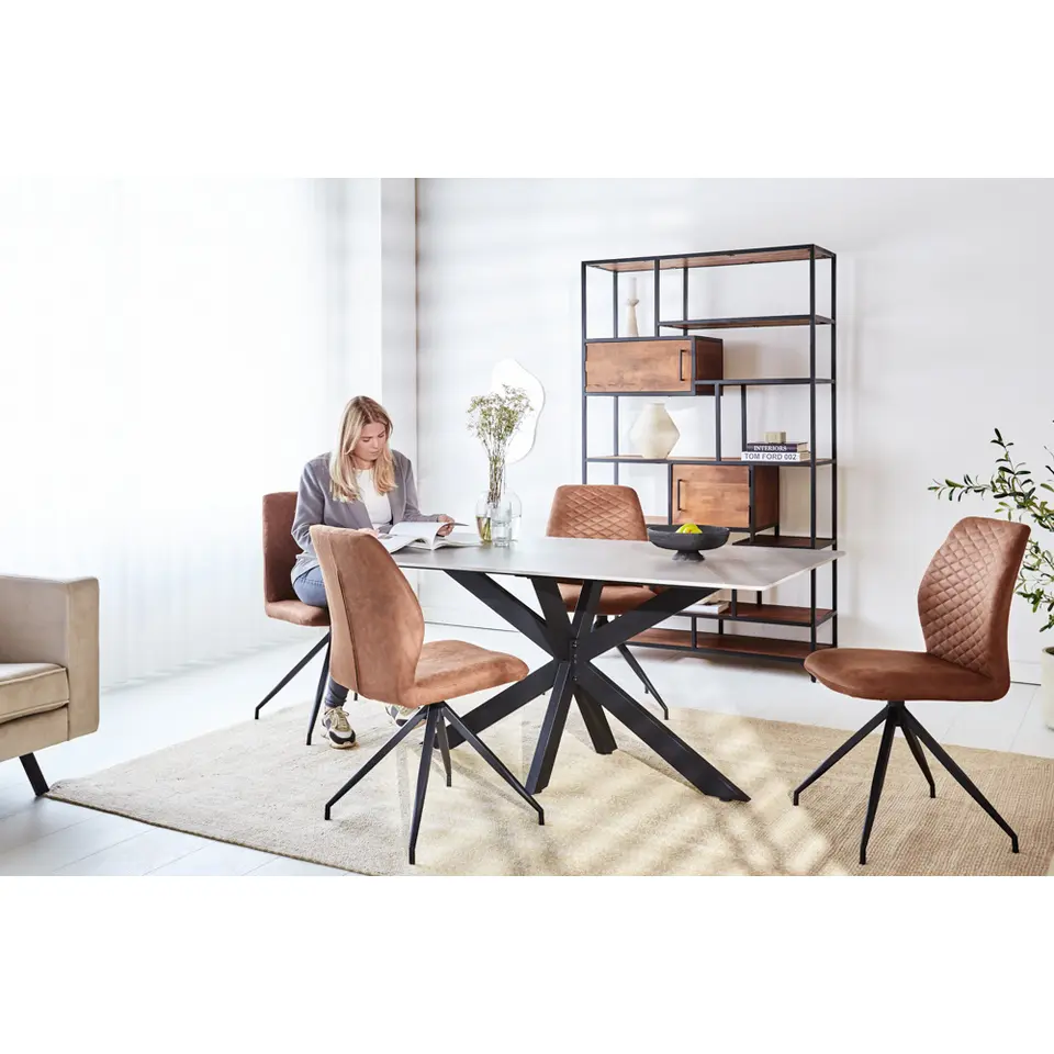 Eettafel Edin 170x90 cm marmerlook grijs - Stoneware - Grijs