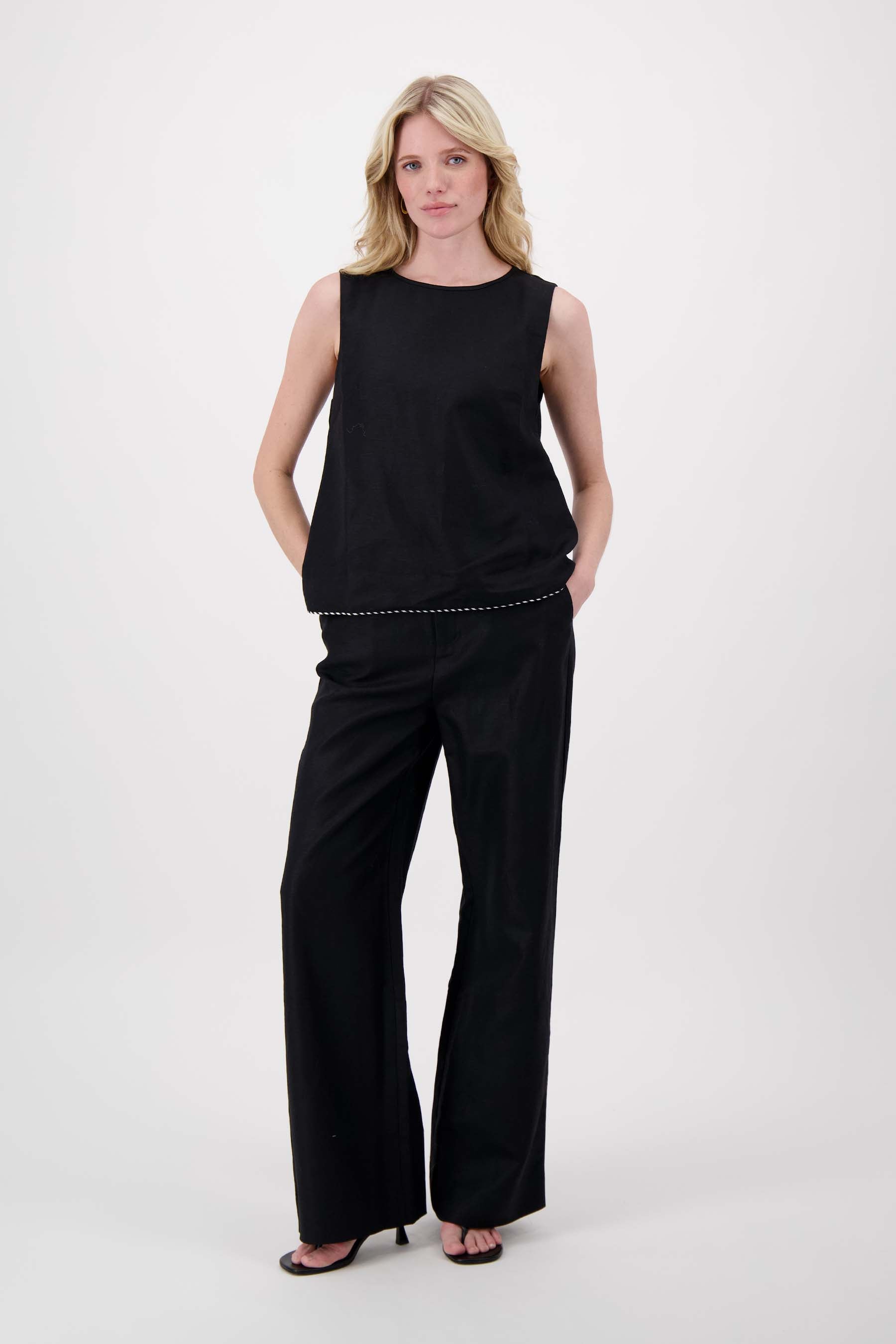 linnen top mouwloos met details tapes