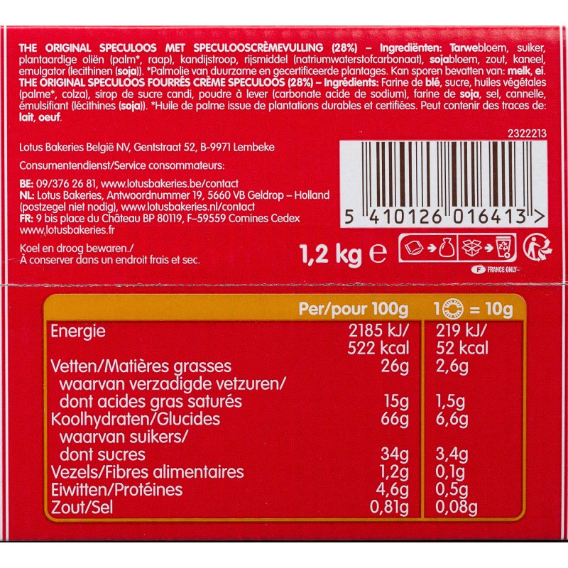 Biscuits Spéculoos fourré crème Biscoff Lotus – Carton de 120