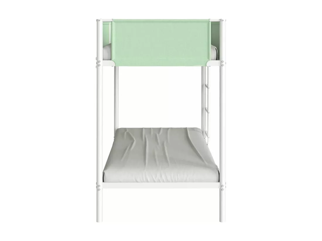 Lits superposés en métal et tissu vert avec sommier - couchage 90 x 190 cm - BROS