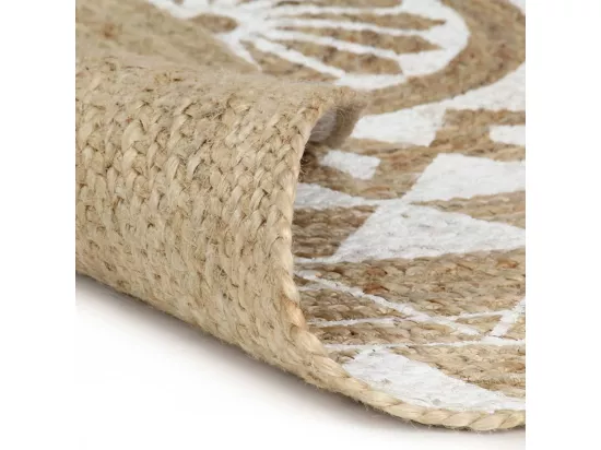 Tapis fait à la main jute avec imprimé blanc 150 cm