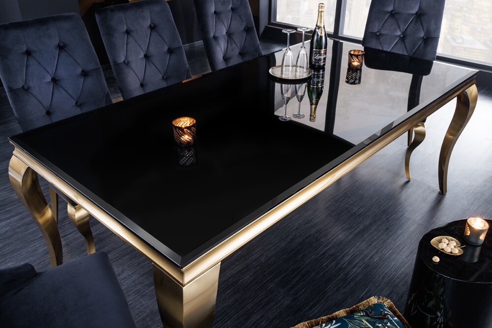 riess-ambiente Esstisch MODERN BAROCK - 180cm schwarz gold Edelstahl Opalglas Tischplatte