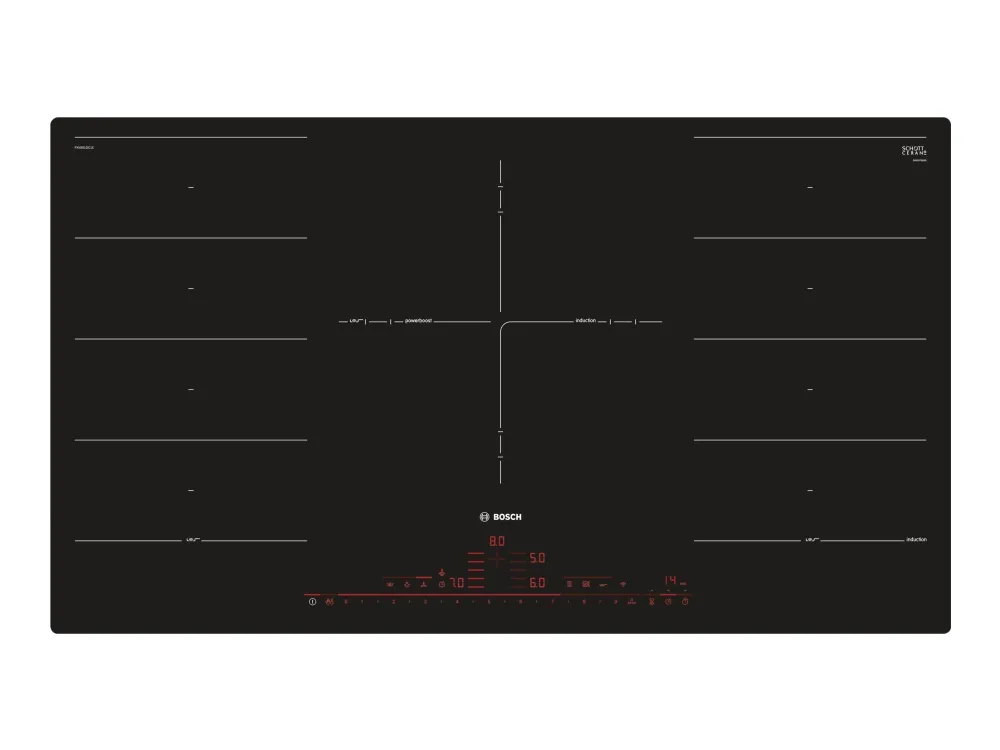 Bosch Serie | 8 PXV901DV1E - Induktions kogeplade - 5 plader - Niche - bredde: 88 cm - dybde: 50 cm - skyl - sort