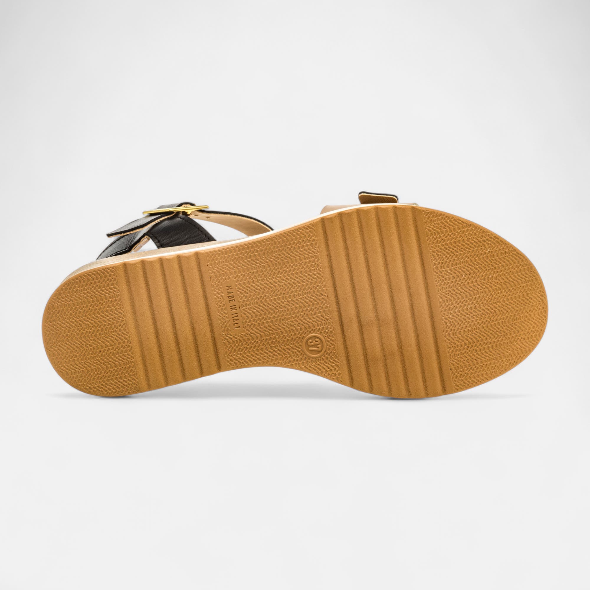 Nu-pieds à talon compensé Femme en cuir noir