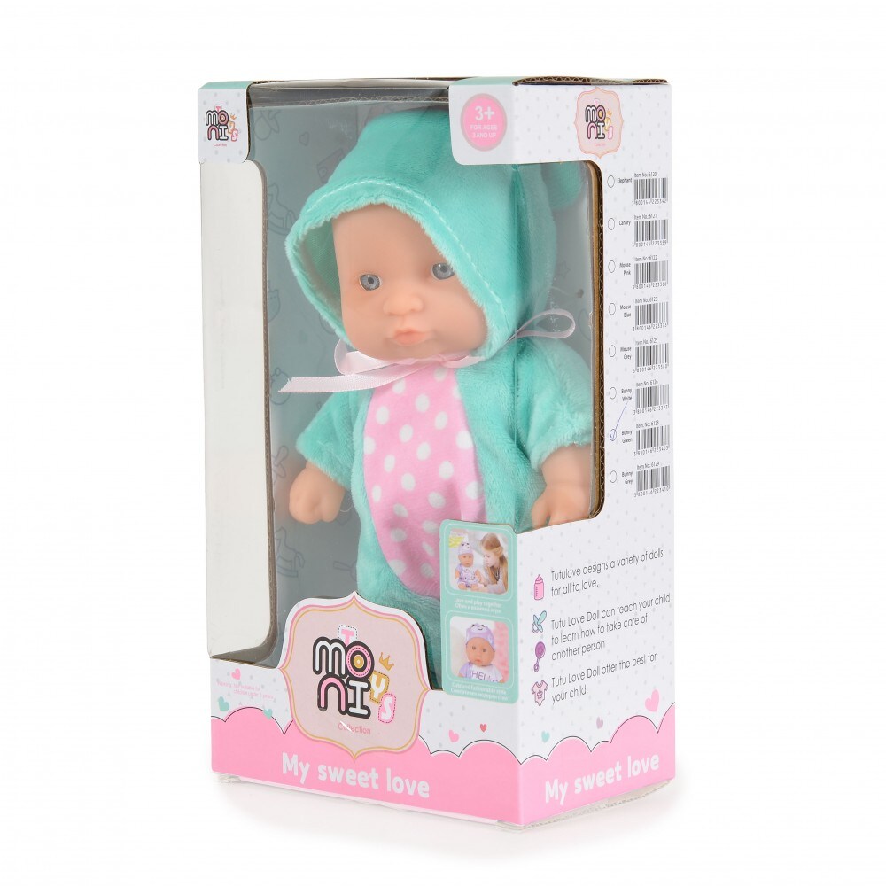 Moni Kinderpuppe 20 cm Hase Spielpuppe, Hasenkostüm bewegliche Arme ab 3 Jahren grün