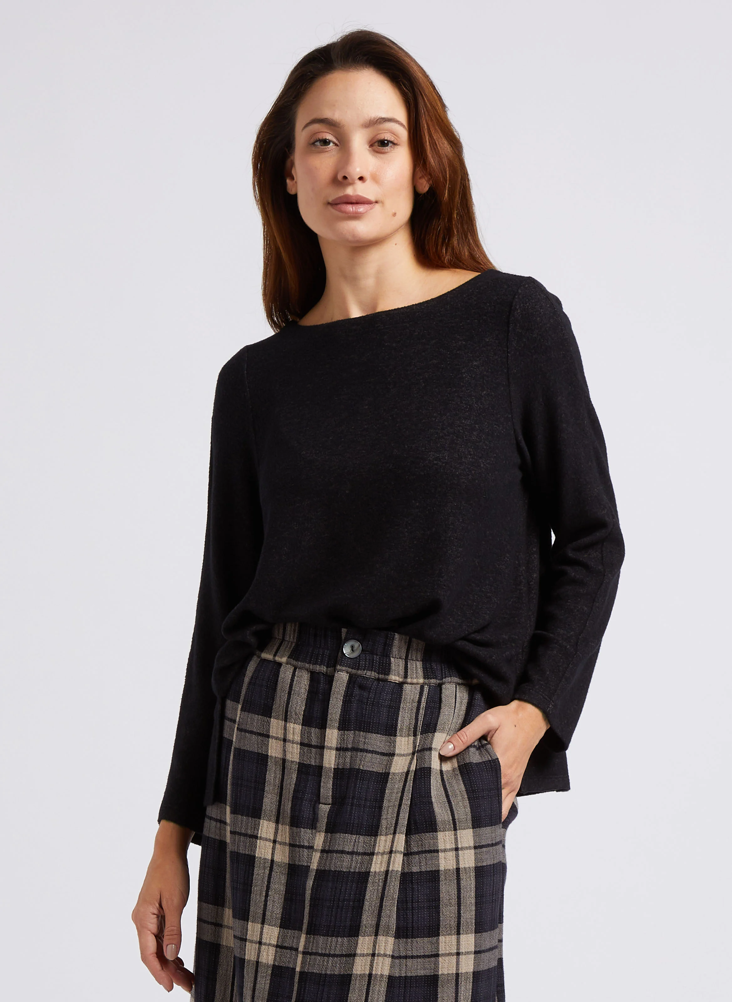 Pull ample col bateau en coton mélangé | Gris