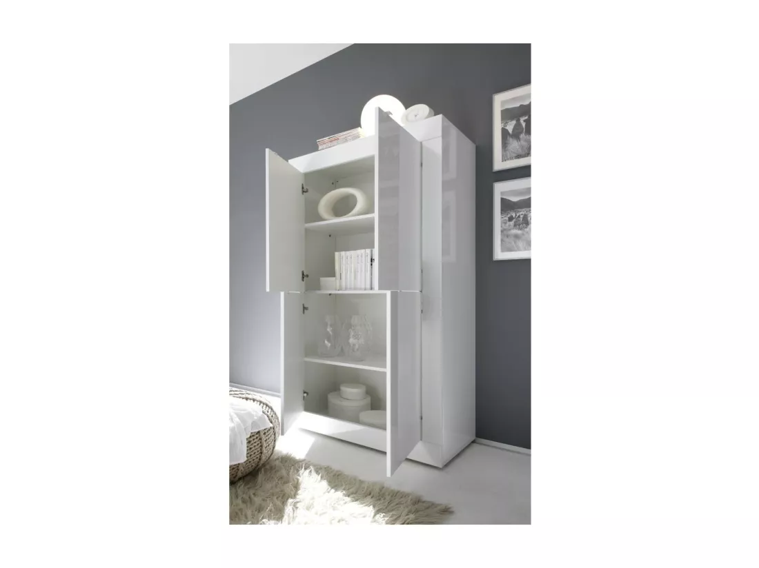 Vaisselier 4 portes CISA – Blanc laqué brillant – Design moderne et fonctionnel