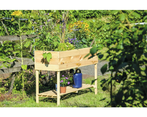 Verhoogd tuinbed op palen, inclusief plank en folie, 117 x 40 x 78 cm, natuurlijke afwerking