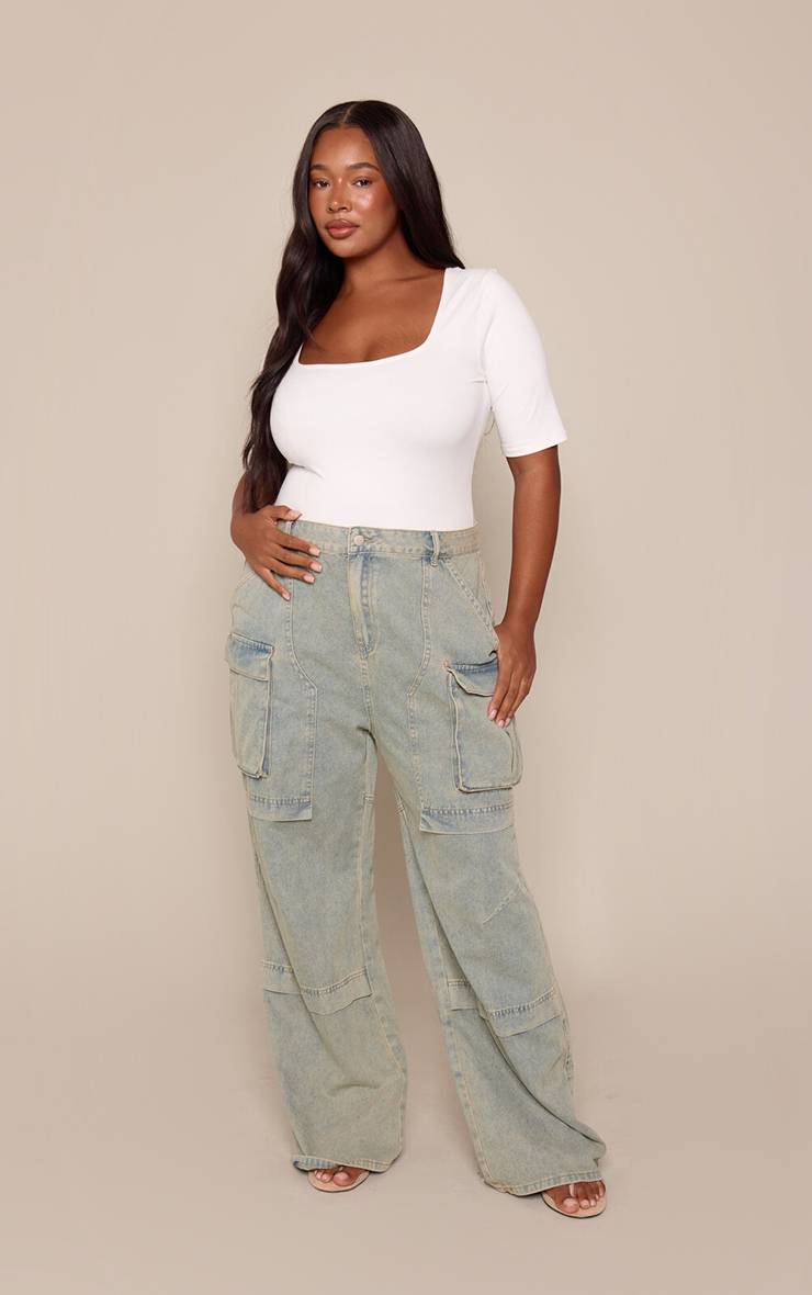 Délavage Vintage Jean Denim Cargo Grande Taille Jambe Large