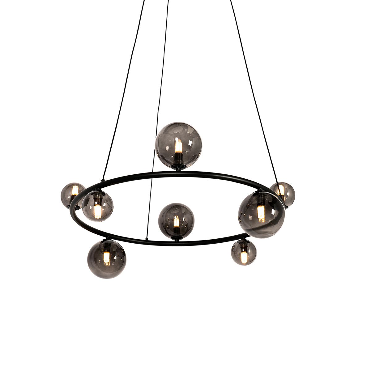 Hanglamp zwart met smoke glas rond 8-lichts - Monaco