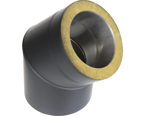 Dubbelwandige 45° boog zonder deur, Ø 150 mm, geïsoleerde stalen plaat, zwart