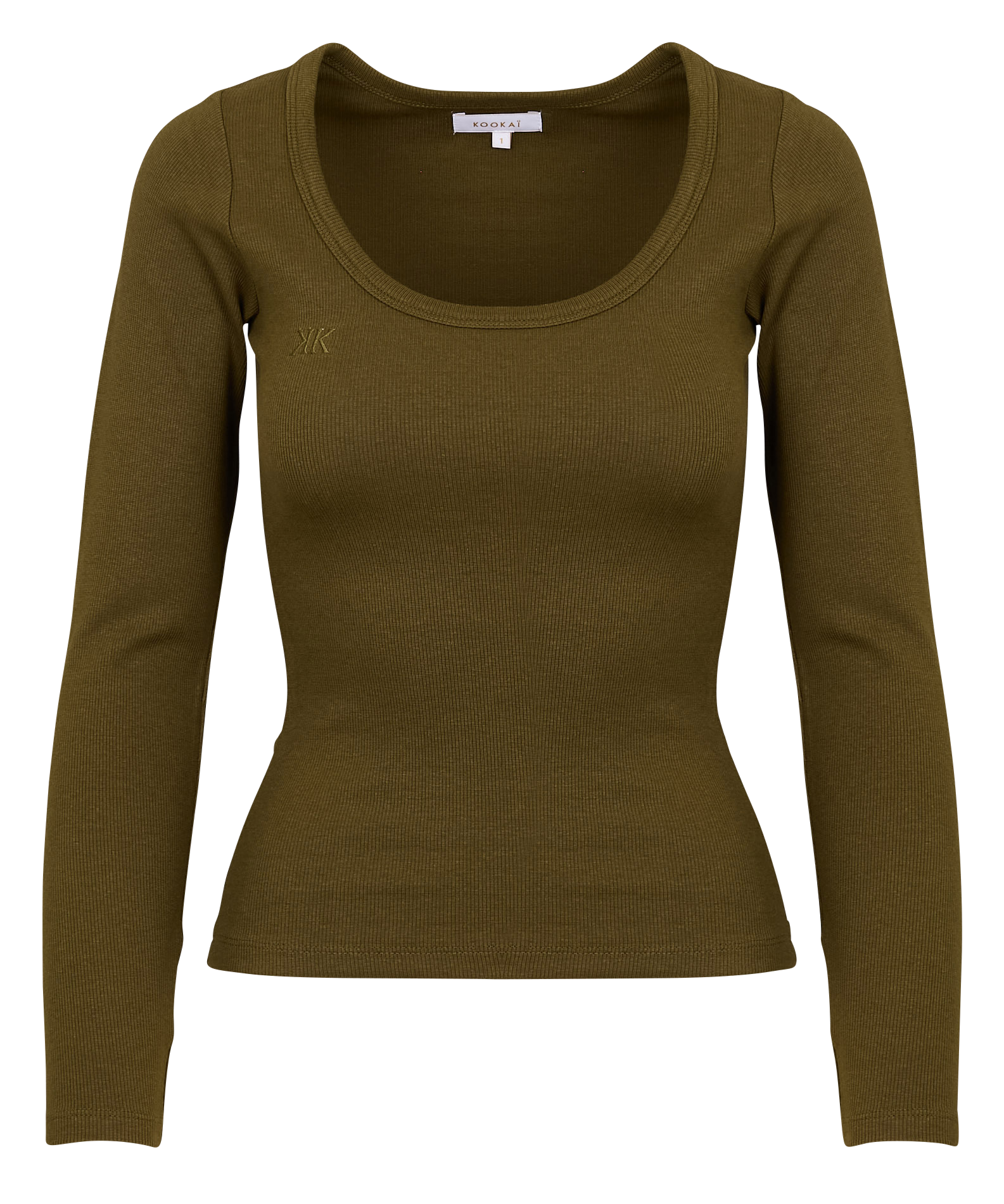 MERRY - Tee-shirt cintré col rond brodé en coton mélangé | Kaki