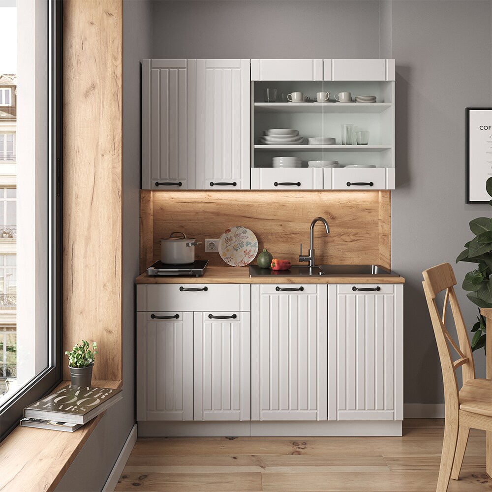 Vicco Küchenzeile Single Einbauküche Landhaus 140 cm Küchen Fame-Line Weiß