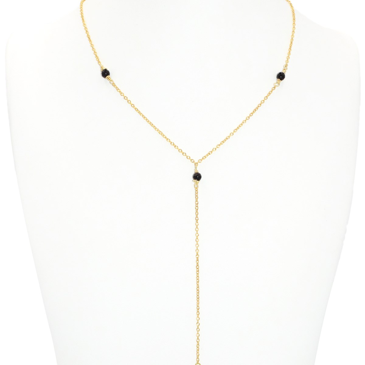 Collier en Y  perles d'onyx - doré à l 'or