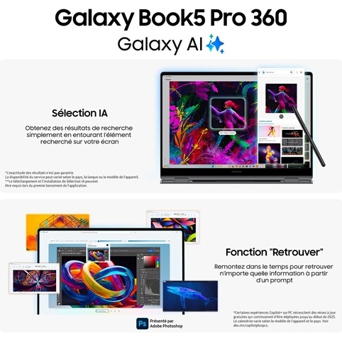 PC portable Samsung Galaxy Book5 Pro 360 écran tactile 16'' 120Hz Copilot+PC Intel Core Ultra 7 16 Go RAM 512 Go SSD Anthracite