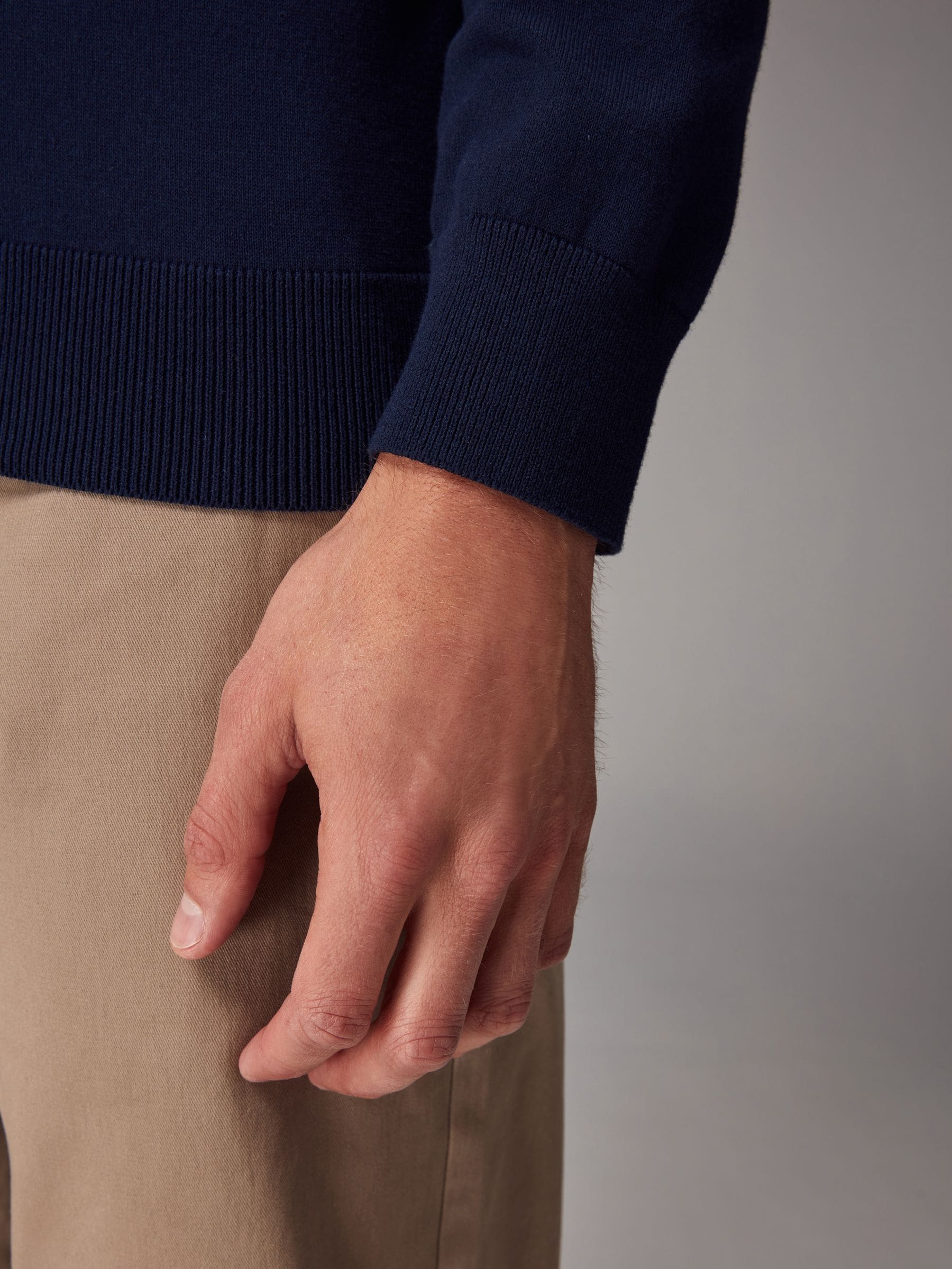 Marineblauw - Normale Pasvorm - Gebreide polo met lange mouwen