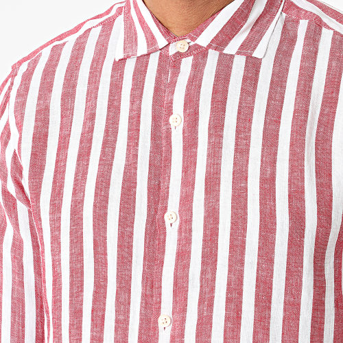 Chemise Manches Longues A Rayures Blanc Rouge