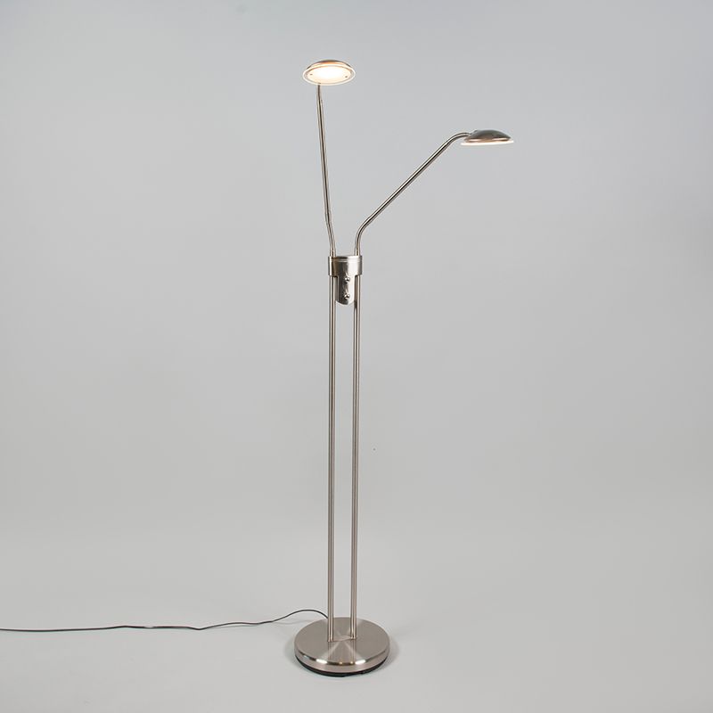 Moderne vloerlamp staal met leeslamp incl. LED - Eva