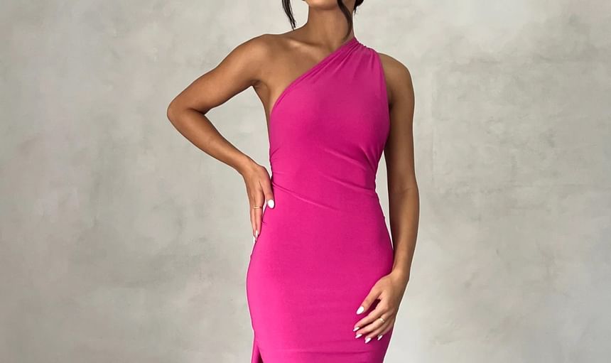 SugaSaurus - Mouwloze maxi-bodyconjurk met één schouder, effen accent en gerimpelde open rug