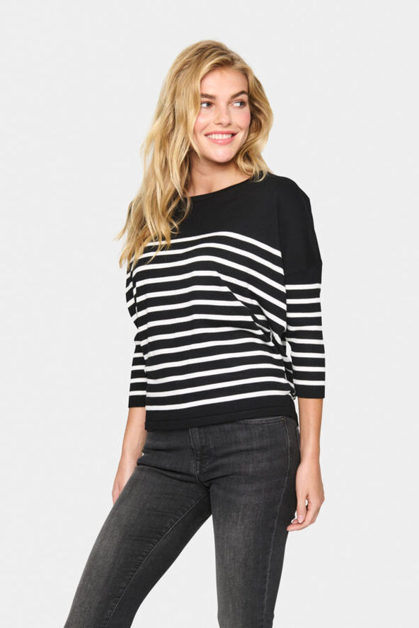 Saint Tropez MilaSZ R-neck St. Pullover Black mila stripe