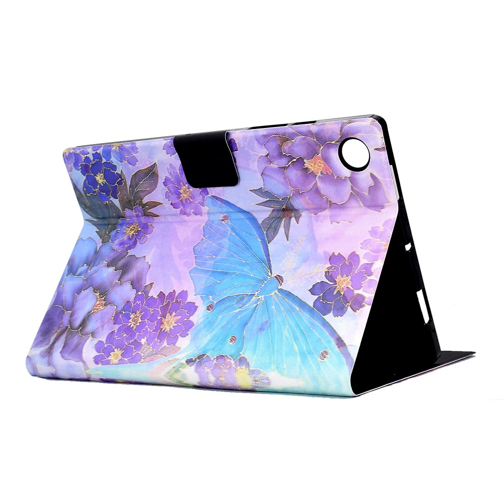 Samsung Galaxy Tab A9 Leder Tasche Flip Cover - Pfingstrosen & Schmetterling
