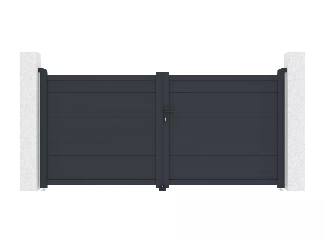 Portail électrique battant aluminium plein L305 x H150 cm anthracite - NAZARIO