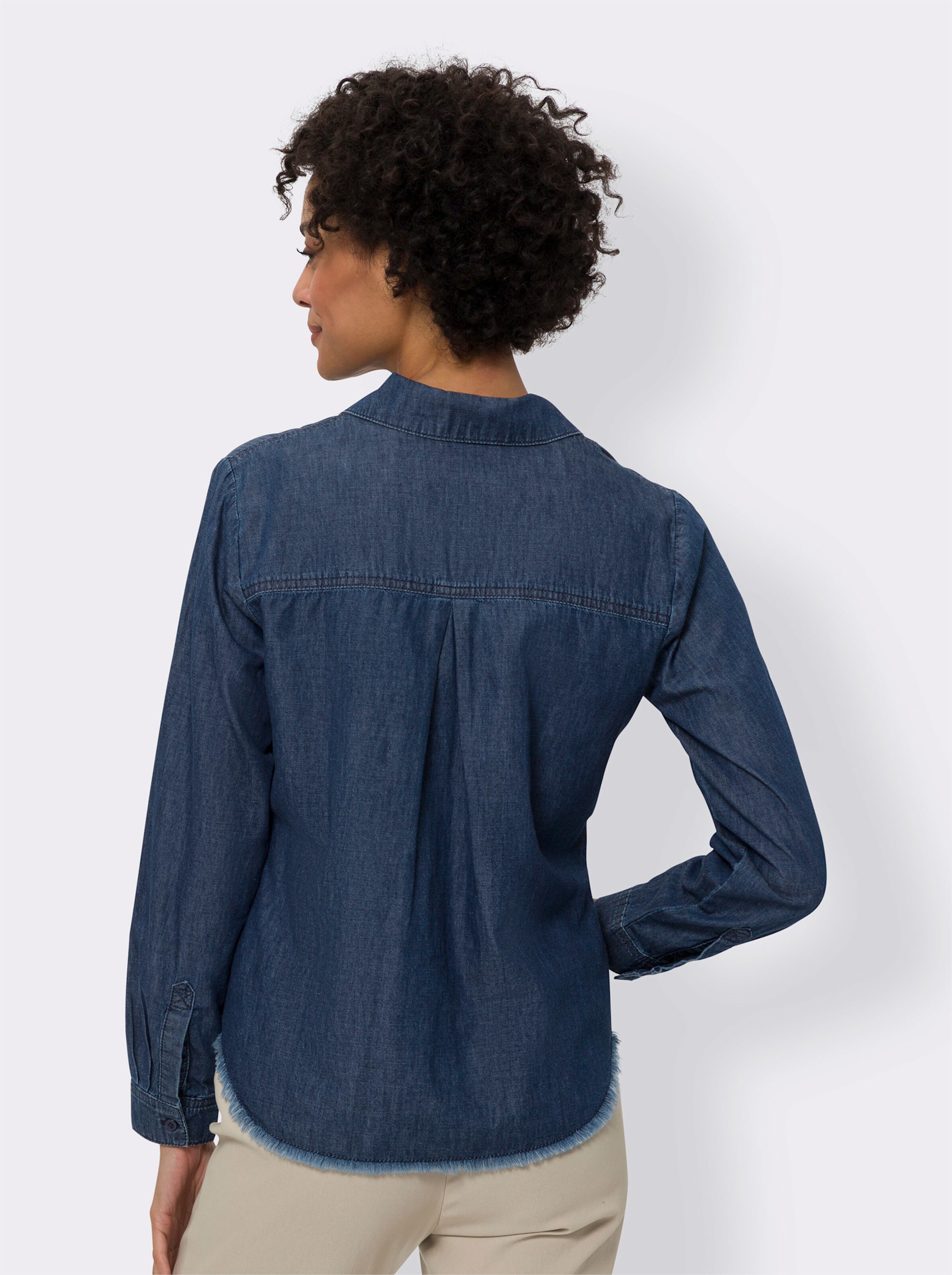 Jeansbluse mit Fransen am Saum