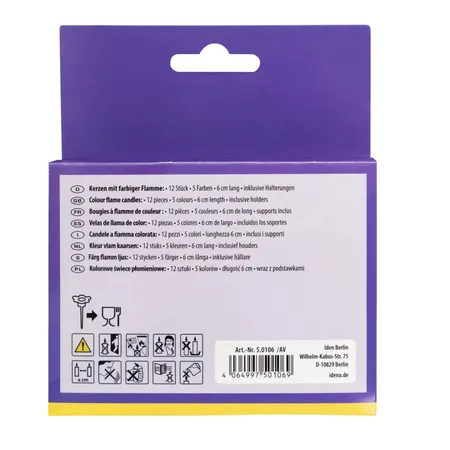 Idena Partykerzen - 12er Set, bunte Flamme, mehrfarbig