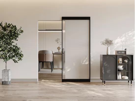 Porte coulissante avec rail invisible - aluminium et verre trempé dépoli - 93 x 210 cm - TORIPA