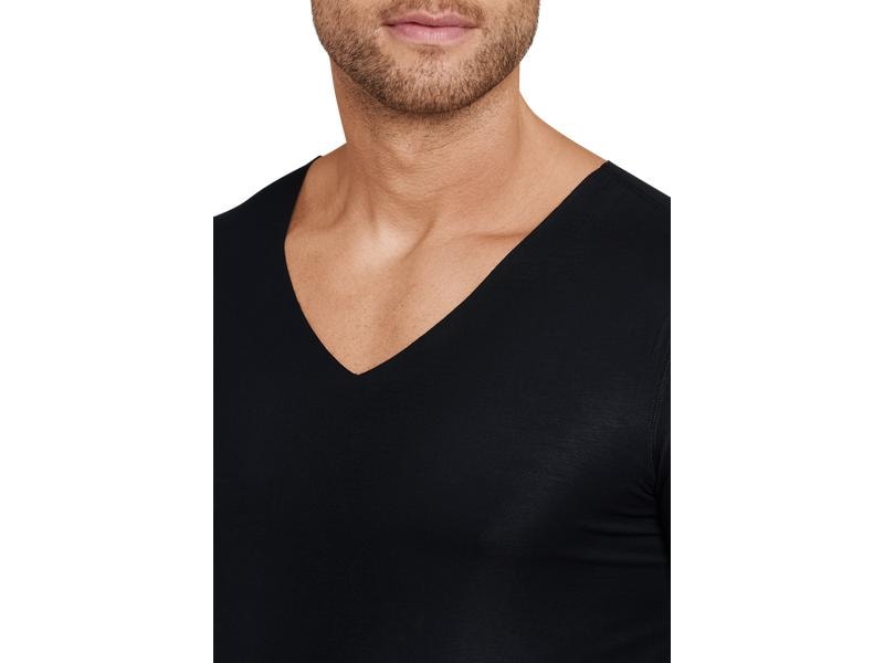 SCHIESSER T-Shirt Herren Laser Cut V-Ausschnitt, Schwarz, L Schwarzes Kurzarmshirt für Herren