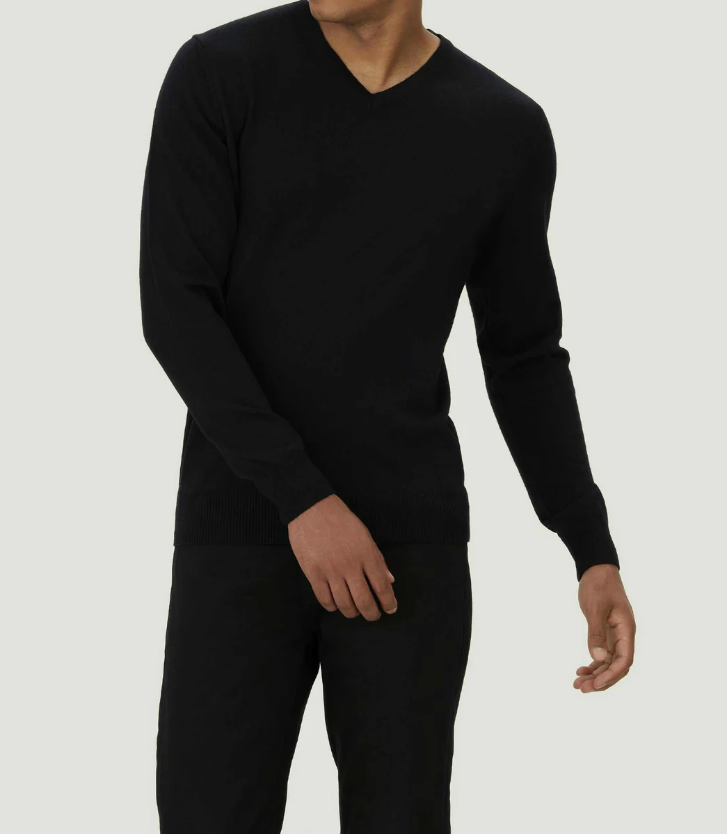 Pull col V mérinos noir 