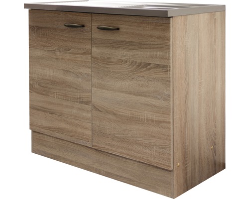 Flex Well wastafelmeubel inclusief spoelbak Oslo BxDxH 100 x 50 x 85 cm sonoma eiken mat gedemonteerd scharnier links rechts