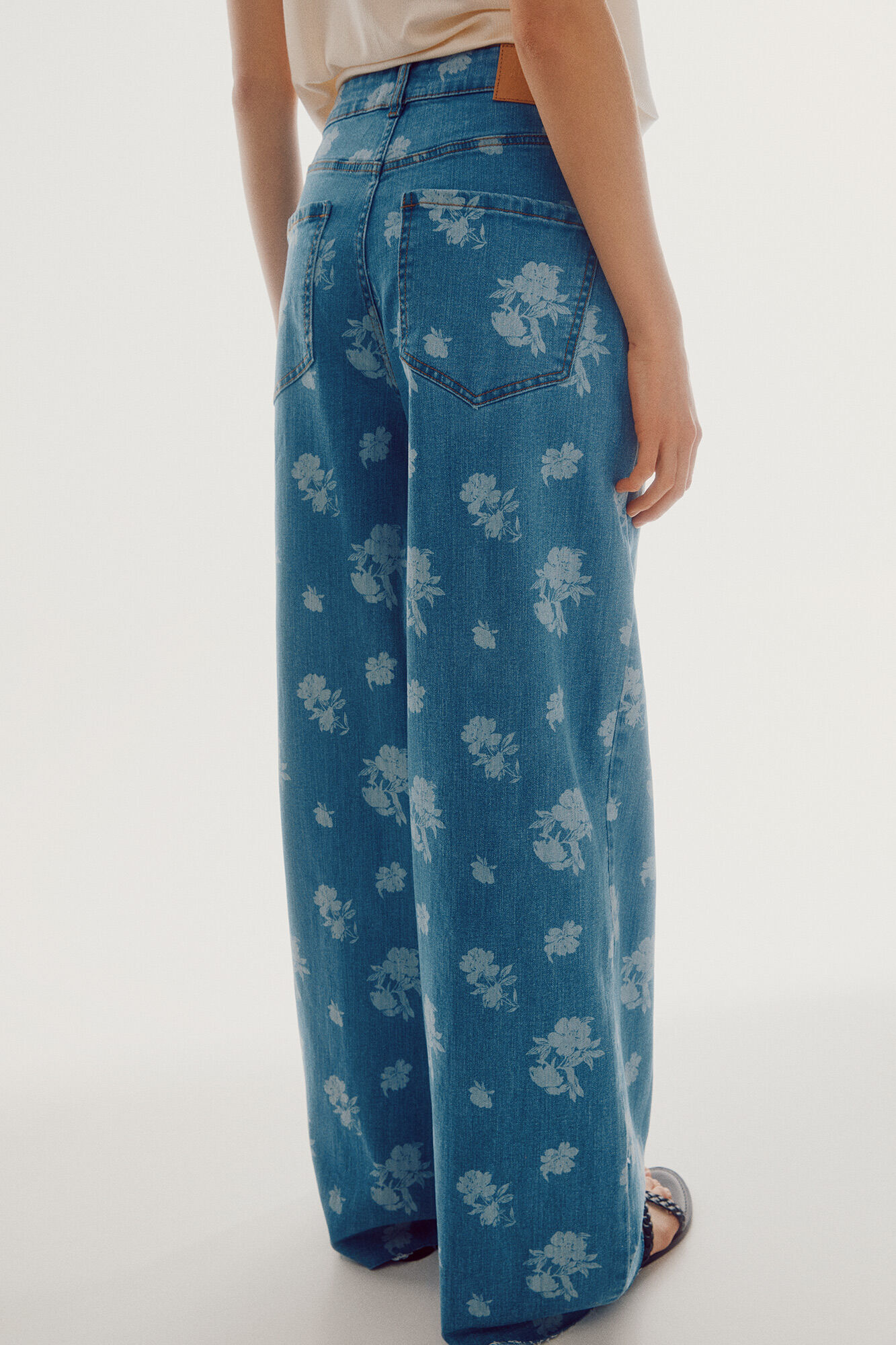 Calça jeans de perna larga - Azul