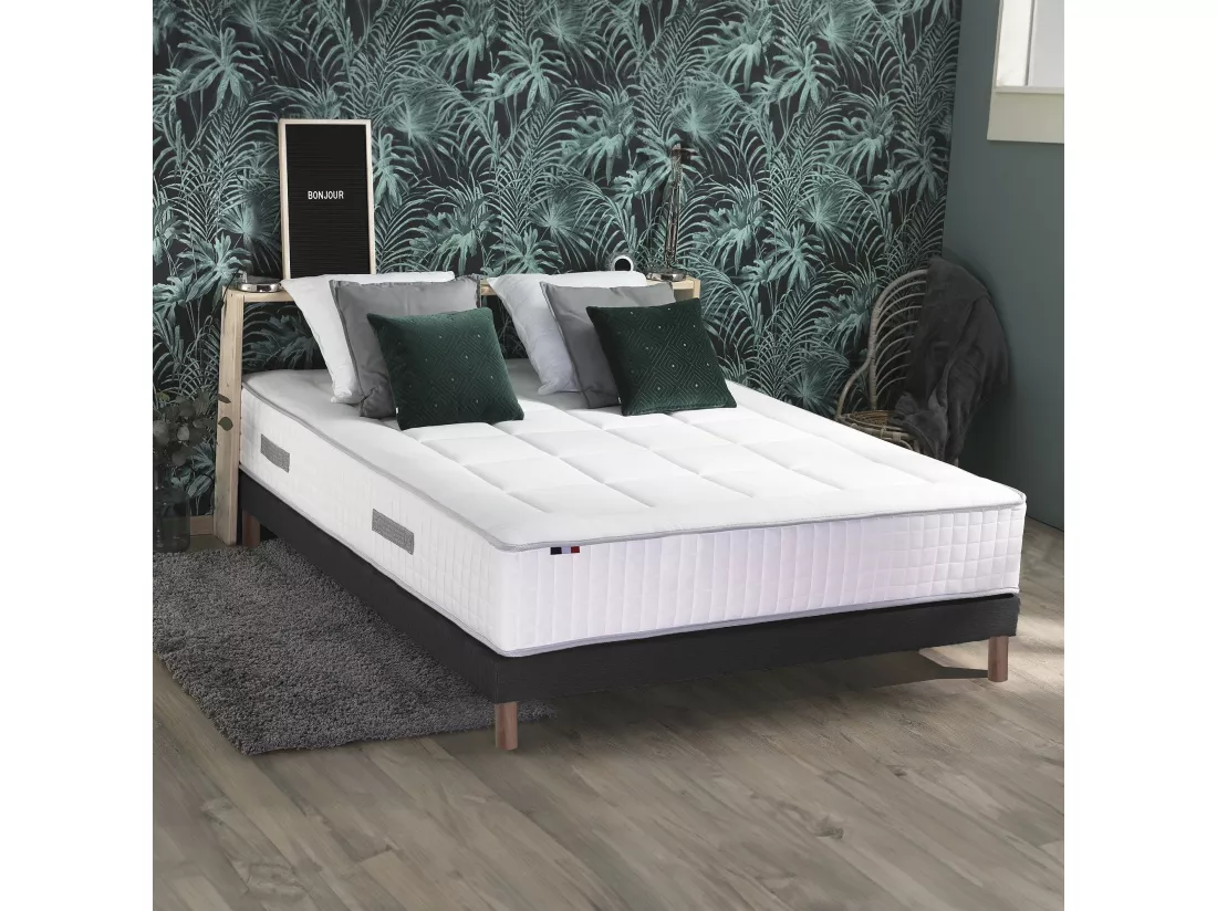 Ensemble matelas Ressorts 7 zones H28cm + sommier PALACIO 2 FABRICATION FRANCAISE Dimensions - 140 x 190 cm, Sommier - Noir