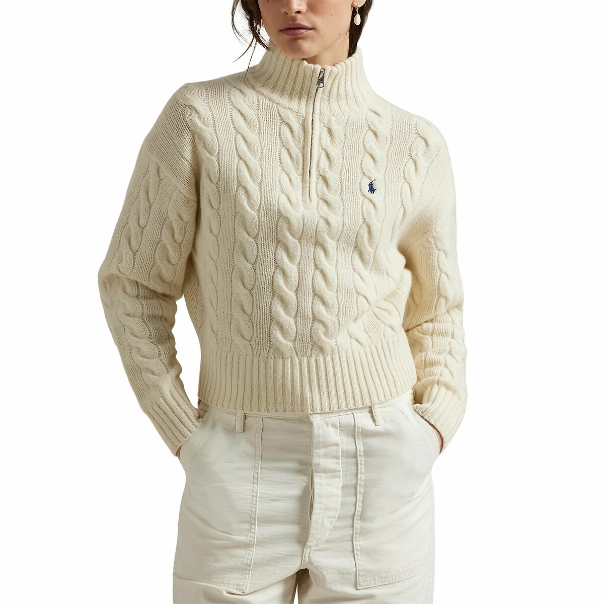 POLO RALPH LAUREN<br>Suéter de tricô com zíper, lã e cashmere