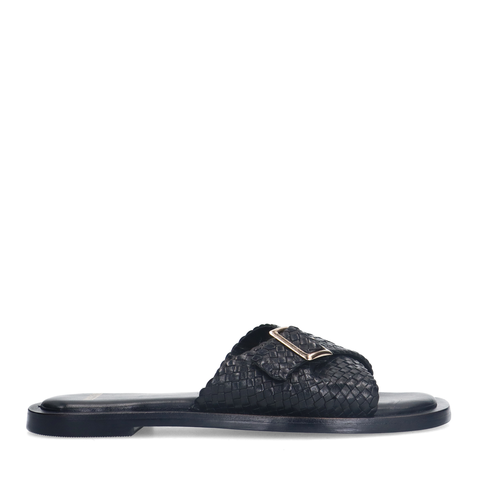 Zwarte gevlochten slippers met gesp