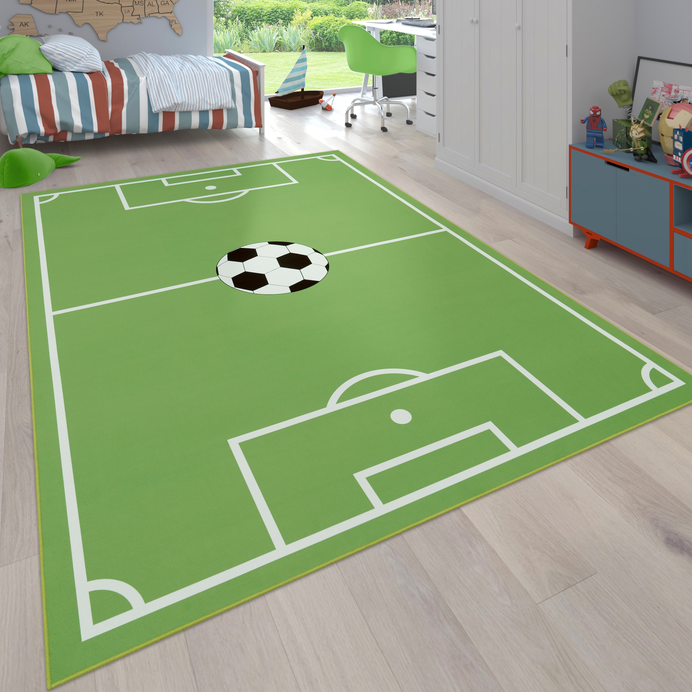 Paco Home Kinderteppich »Bino 568« rechteckig 4 mm Höhe Kurzflor, Spiel-Teppich, Motiv Fussballfeld, Kinderzimmer