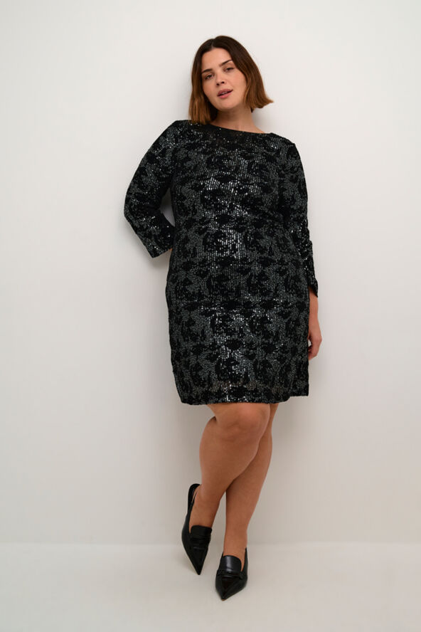 Kaffe Curve KCBrit Sequin Dress Black/dark silver sequin