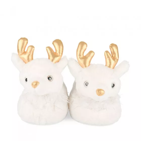 Chaussons peluche renne BLANC MERRY SCOTT