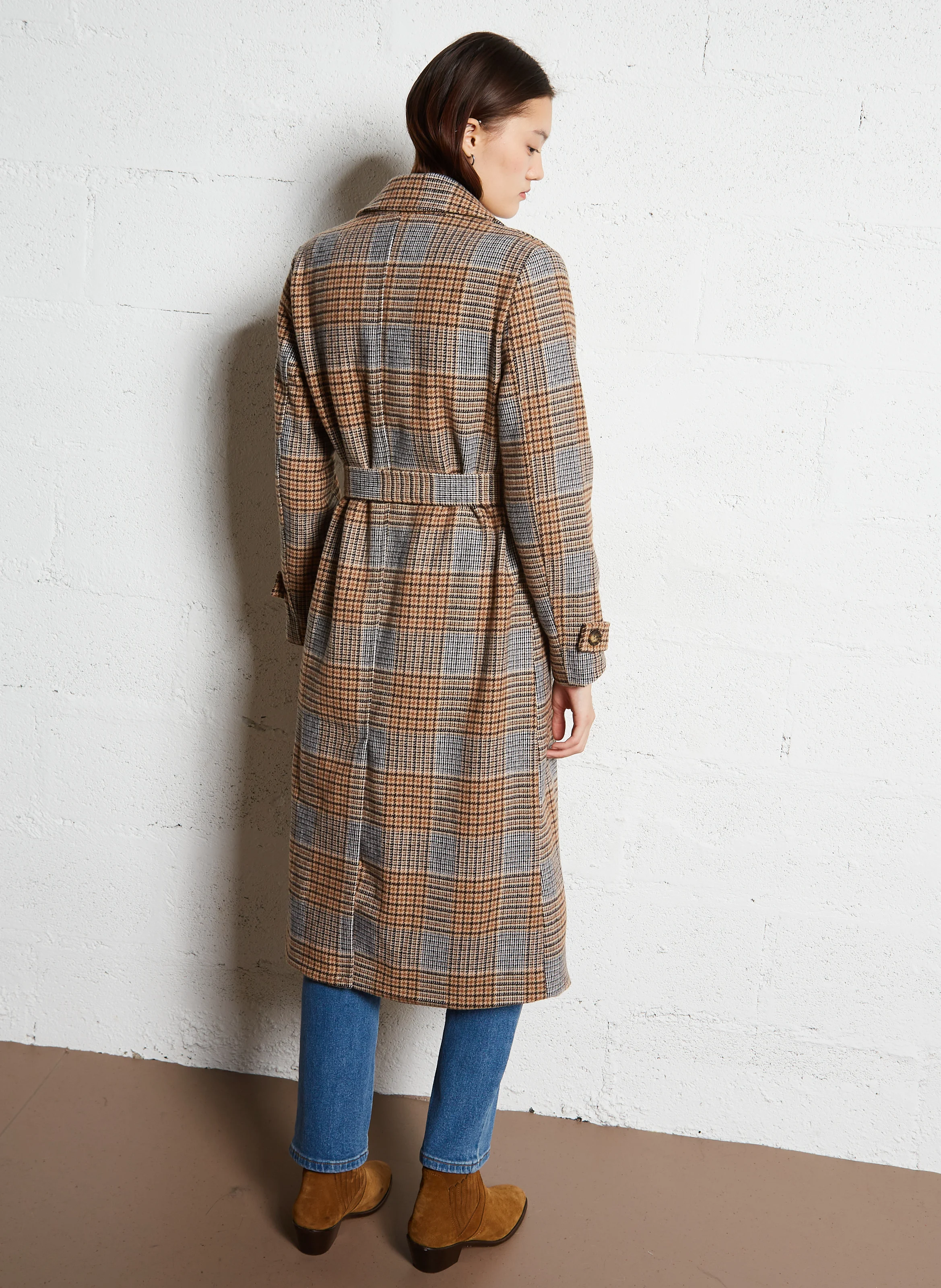 NILAN - Manteau col tailleur à carreaux | Marron