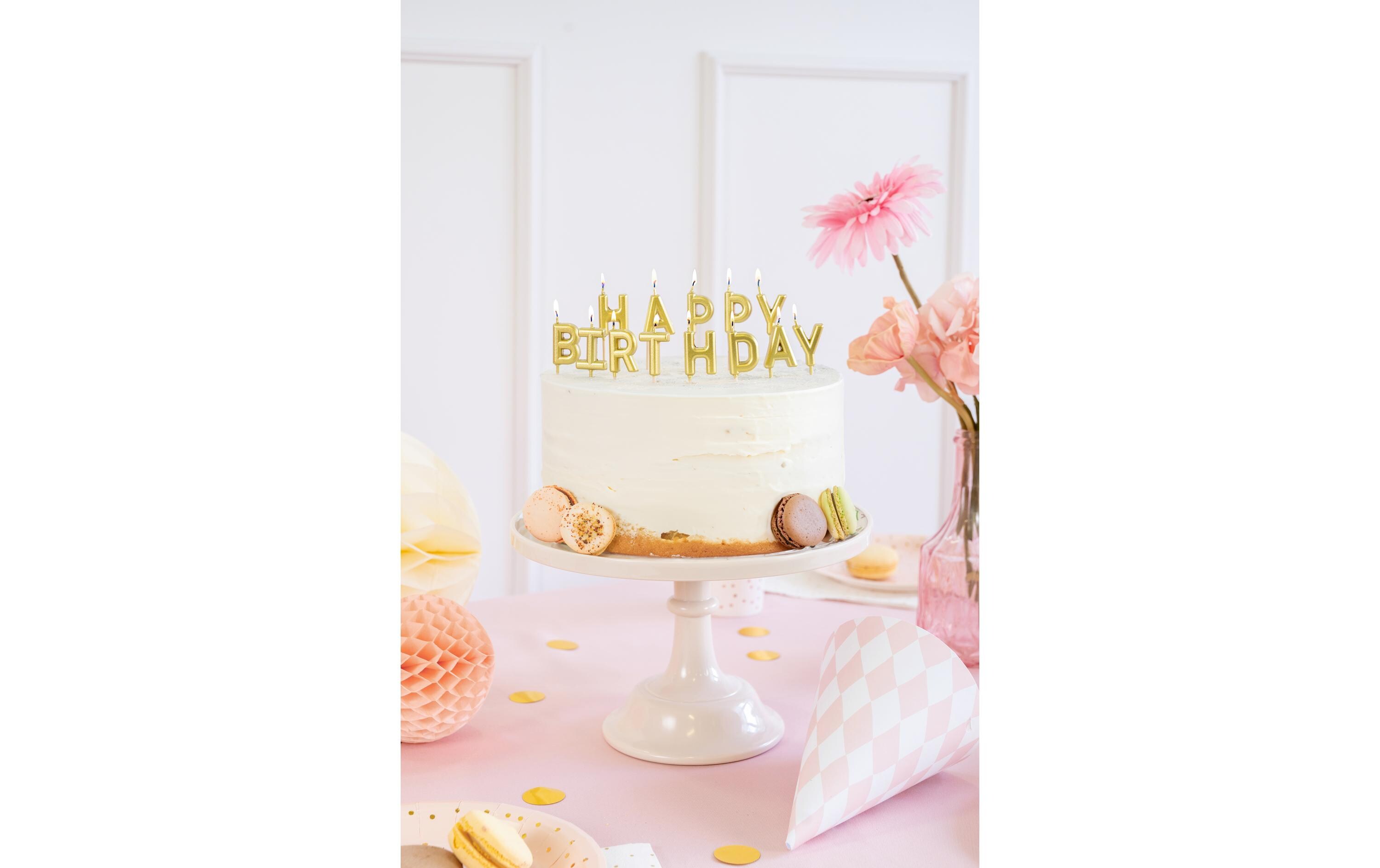 Geburtstagskerzen Buchstaben gold, H 2.5 cm, 13 StkHappy Birthday Kerzen