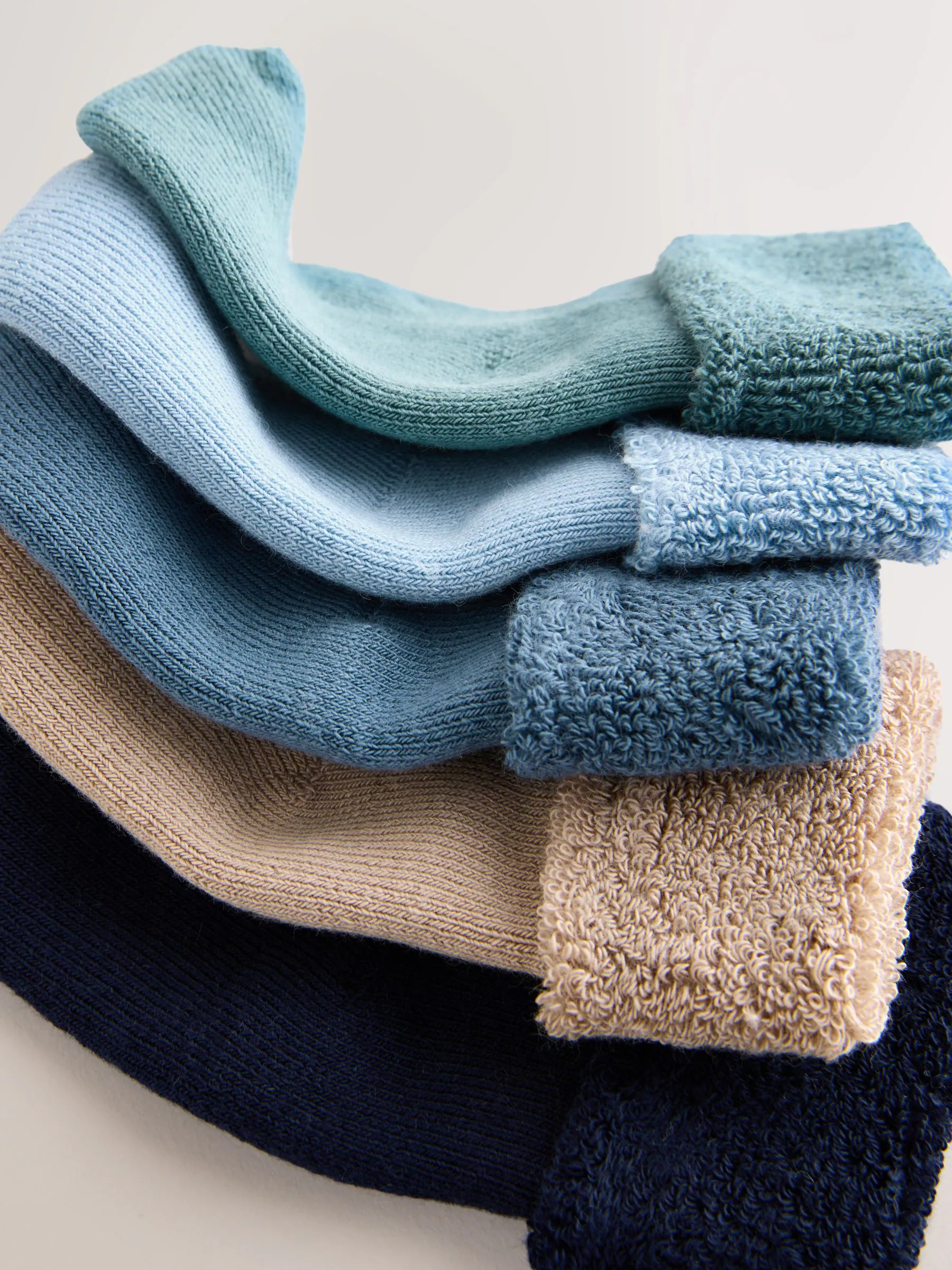 Blauw - Set van 5 paar Baby Handdoeken Sokken (0mnd-2jr)