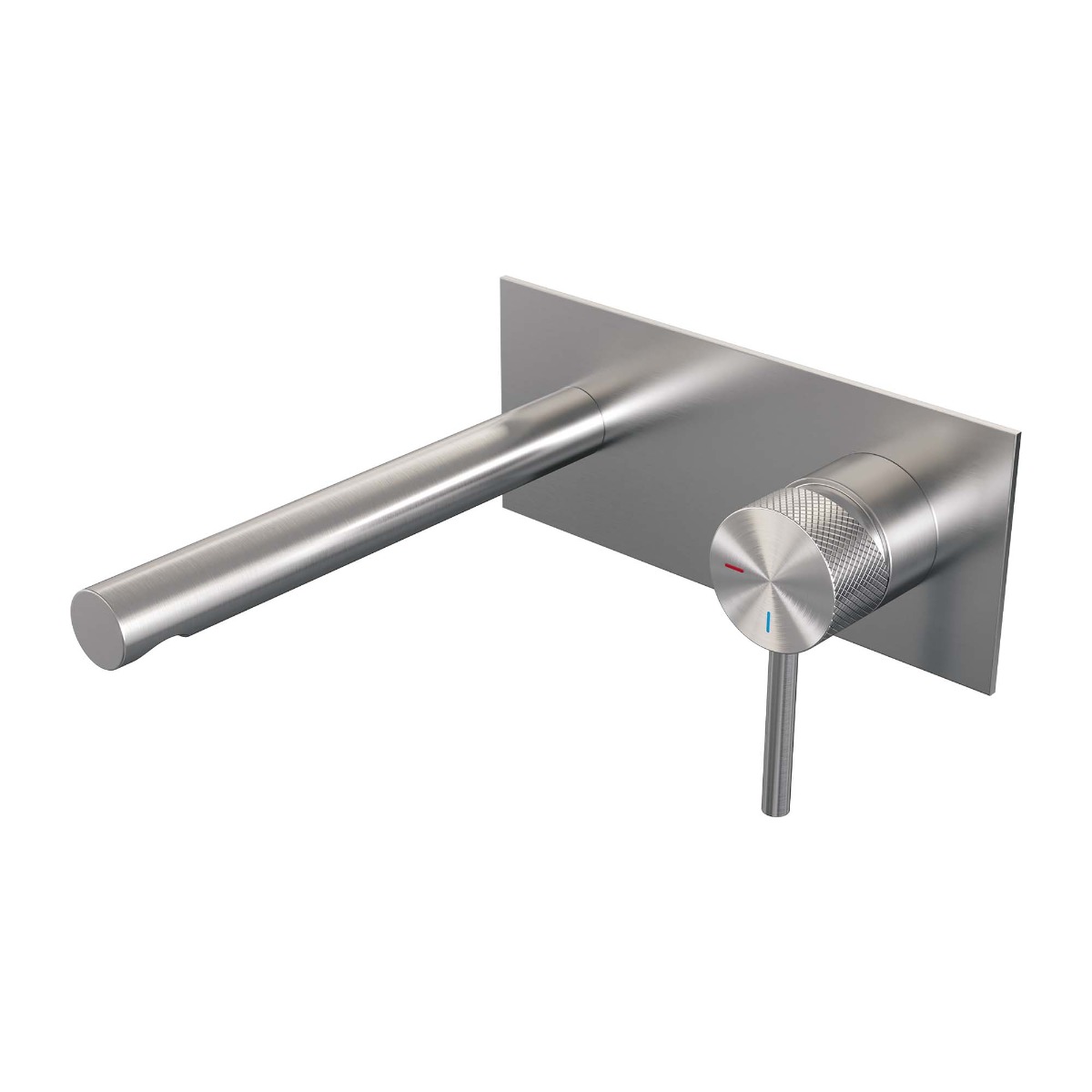 Brauer Brushed Carving inbouw wastafelkraan plaat met rechte uitloop, lange handgreep en ColdStart RVS geborsteld PVD rechts