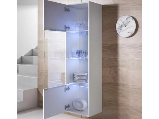 Vitrine pour Salon Salle à manger en Blanc avec LED 40x29x165cm Luke V6