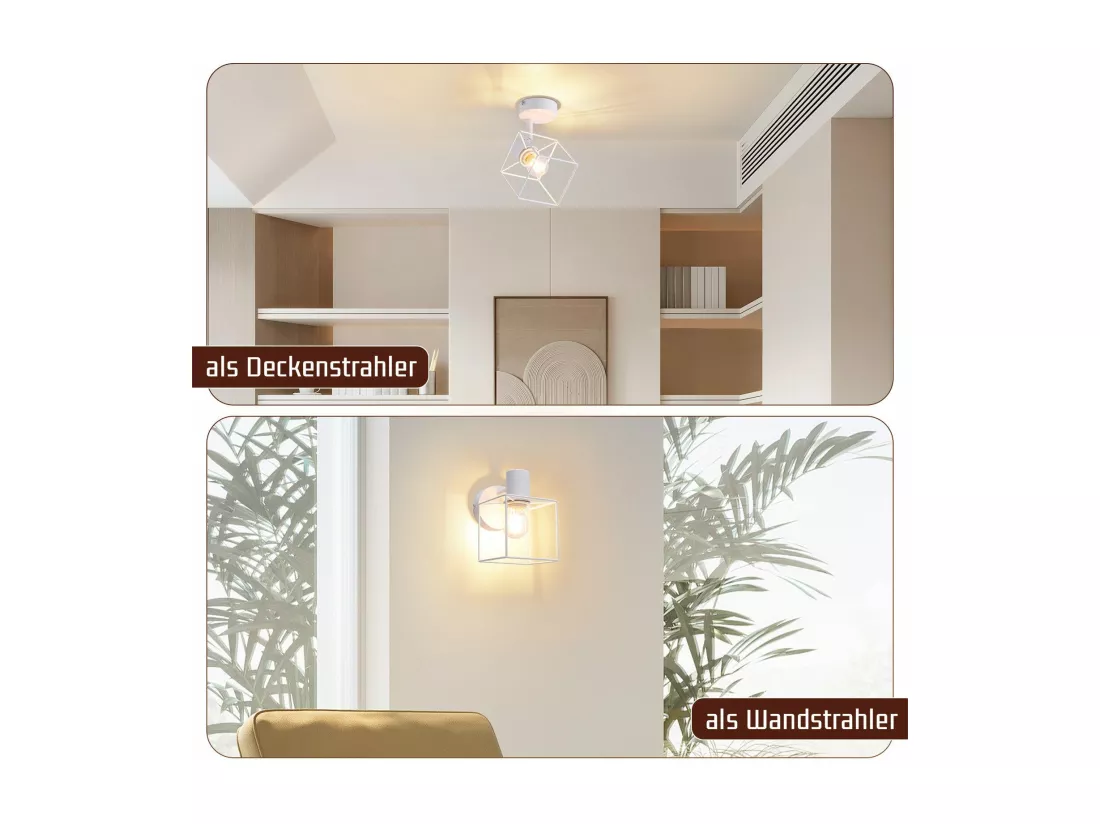 NETTLIFE Spot de plafond noir E14 plafonnier orientable à 350° vintage métal salon