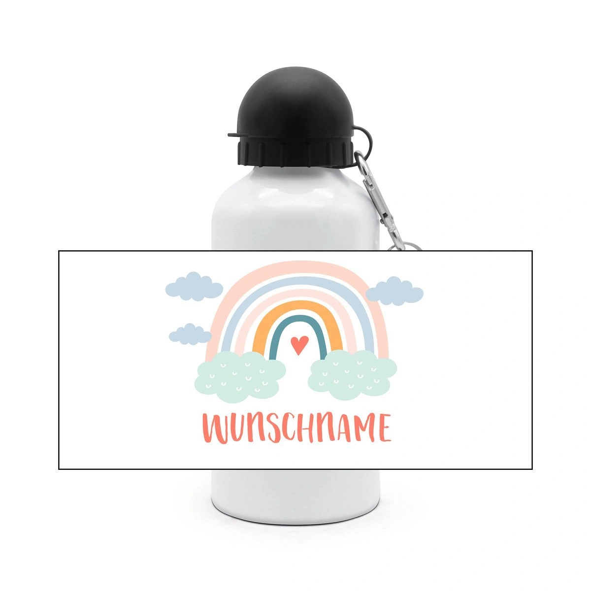 Alu-Trinkflasche mit Namen, 500 ml, weiß (Motiv: Rainbow)