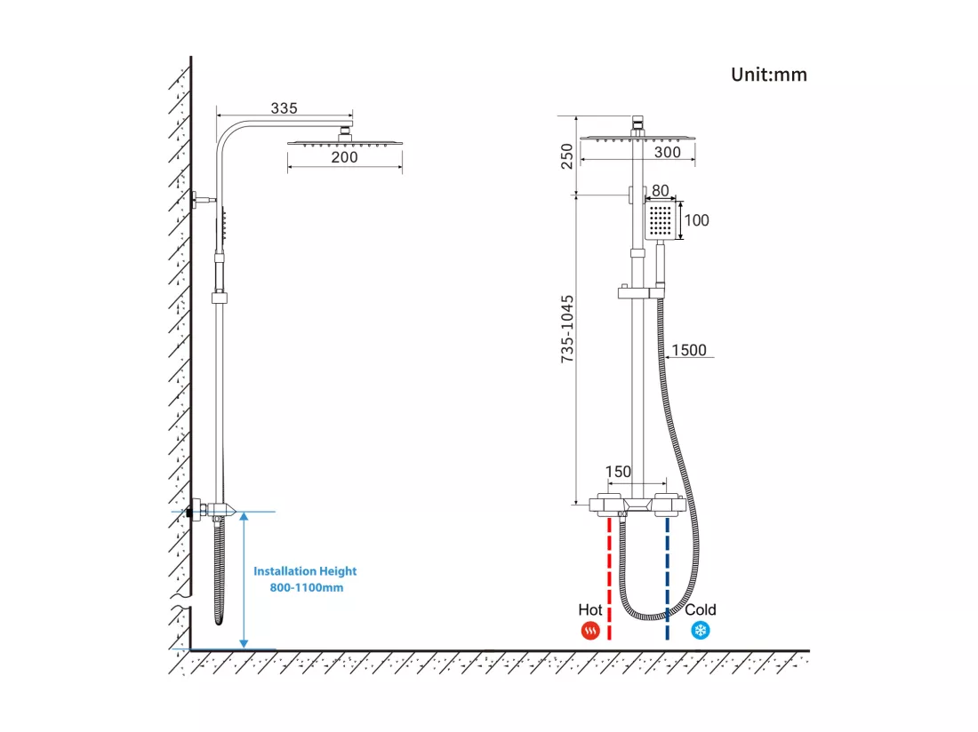 Colonne de Douche Thermostatique,Réglable en Hauteur,Système de douche en Laiton,3 Modes de Douche,Ensemble de Douche Mural,Chromé