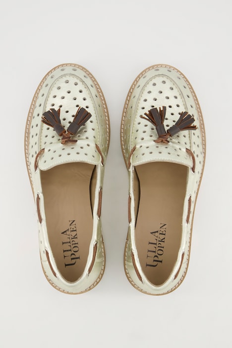 Leder-Loafer, Punktmuster, Quaste, Weite H